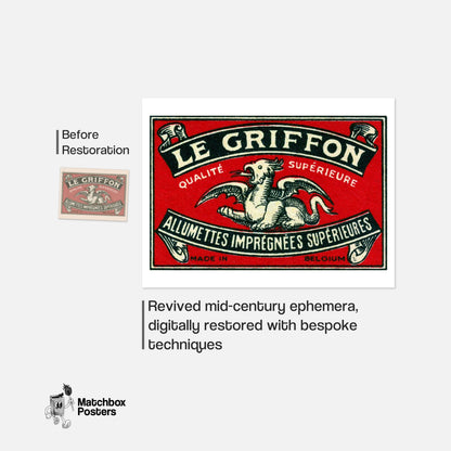 Griffon - vintage matchbox label print - framed wall art preview