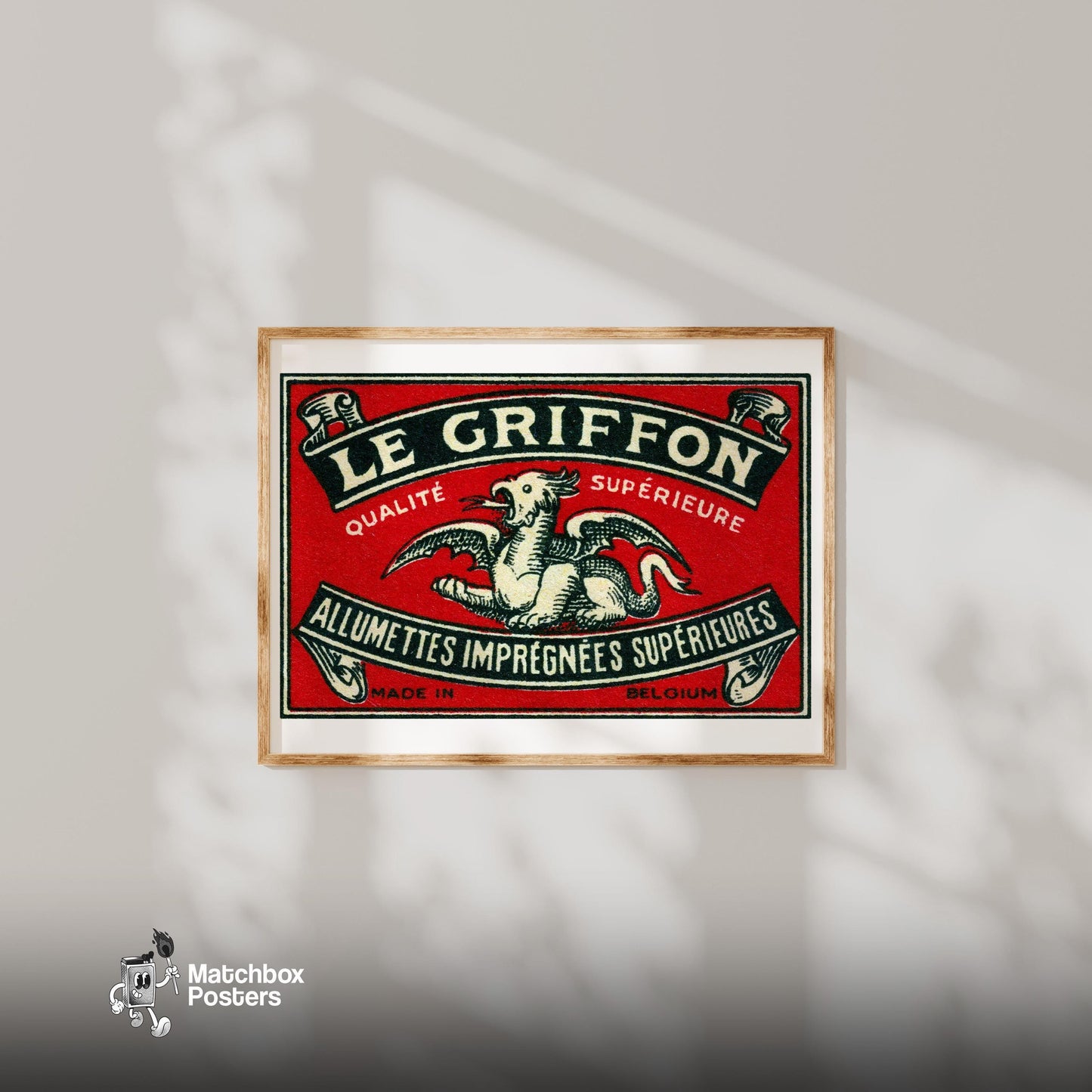 Griffon - vintage matchbox label print - bedroom mockup