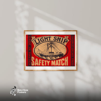 Light Ship - vintage matchbox label print - bedroom mockup