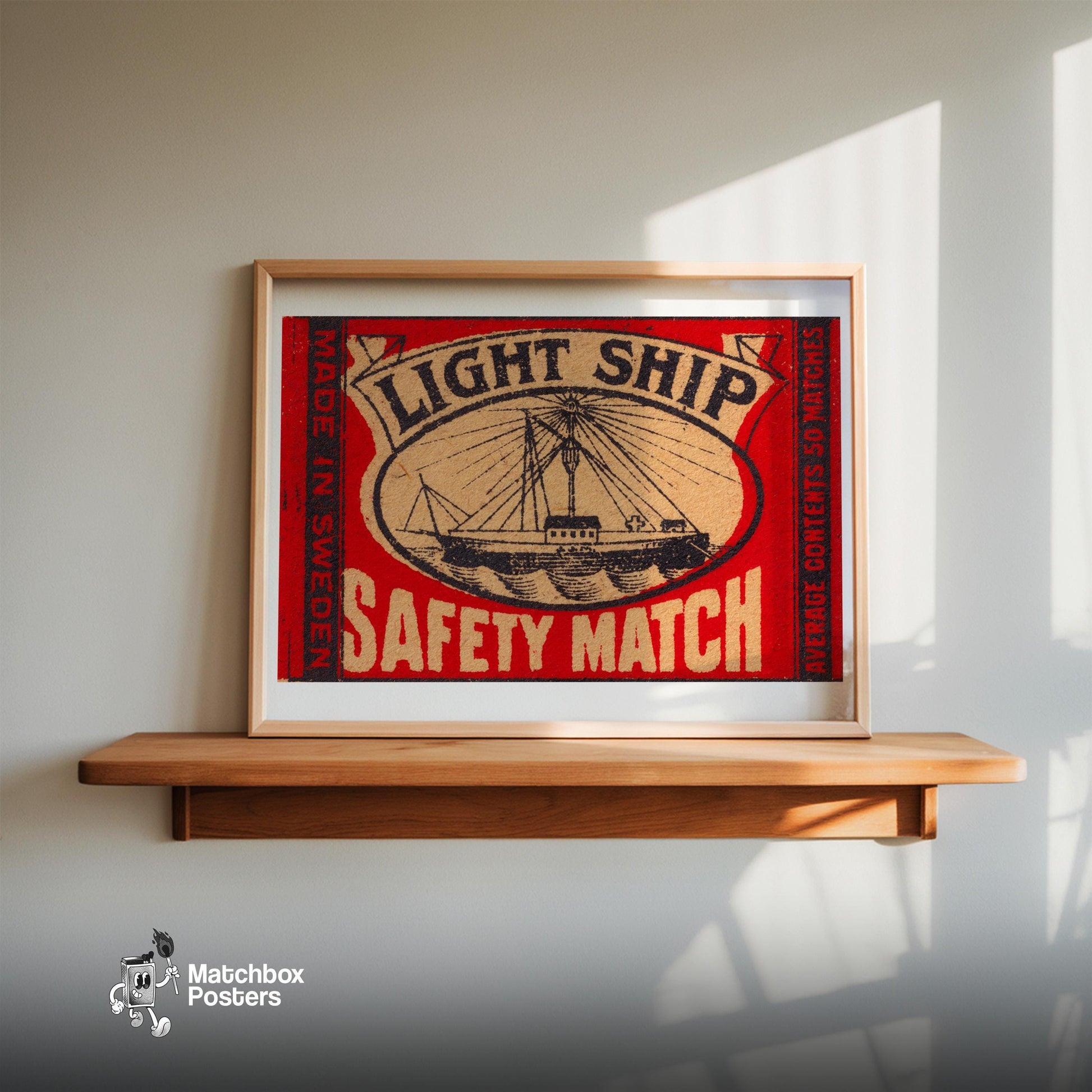 Light Ship - vintage matchbox label print - size comparison