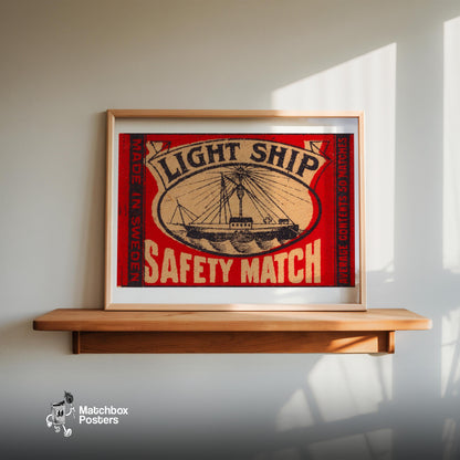 Light Ship - vintage matchbox label print - size comparison