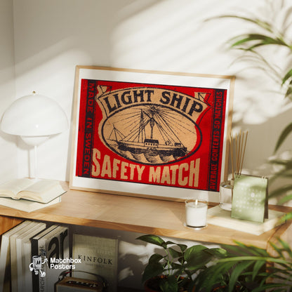 Light Ship - vintage matchbox label print - office wall