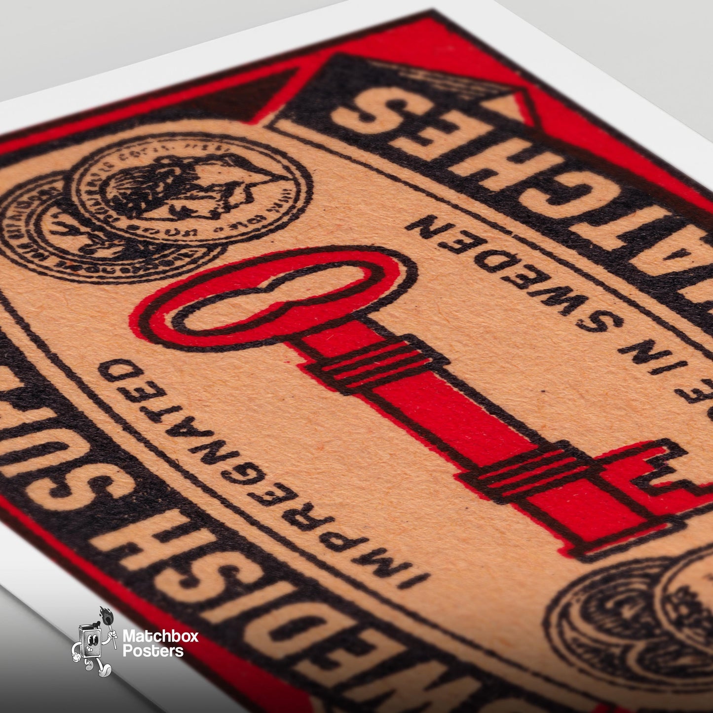 Red Key - vintage matchbox label print - close-up detail