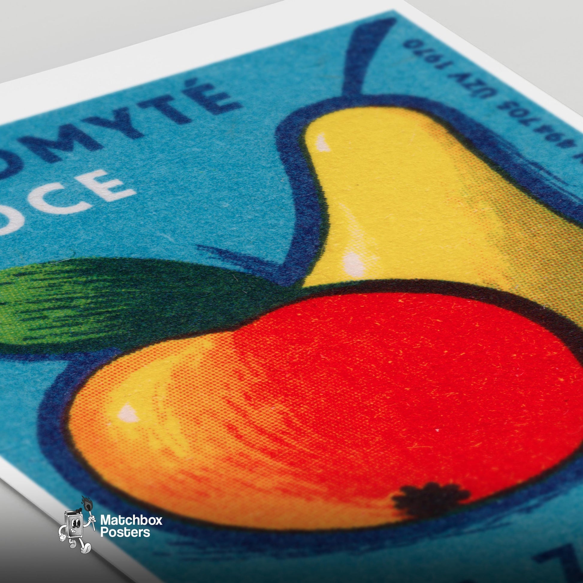Fruit Matchbox Print: Vintage Czech - vintage matchbox label print - close-up detail