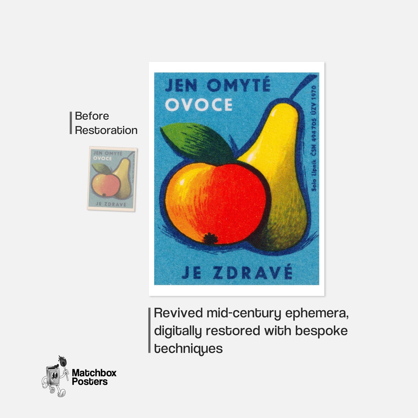 Fruit Matchbox Print: Vintage Czech - vintage matchbox label print - framed wall art preview