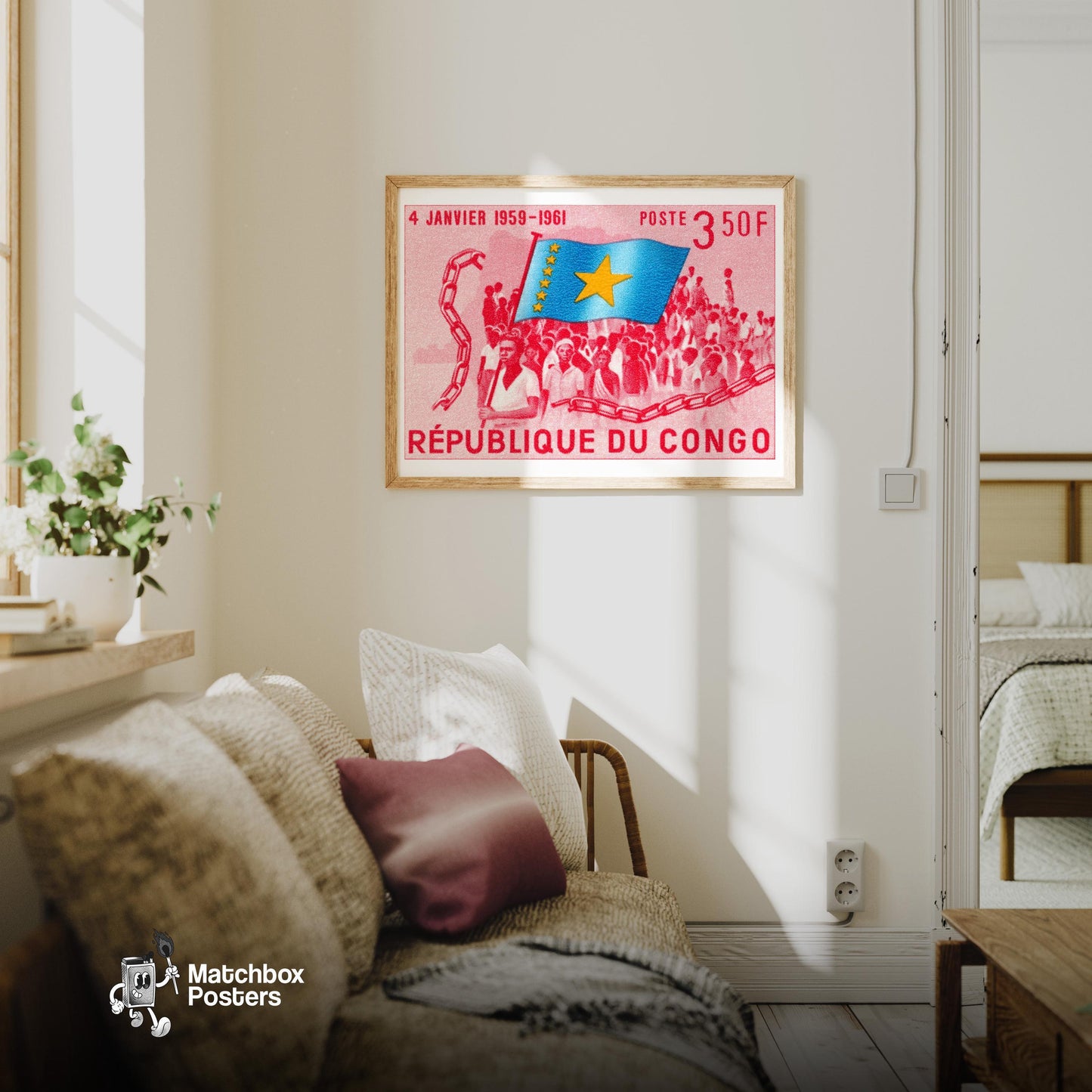 Congolese Liberation - vintage matchbox label print - living room mockup