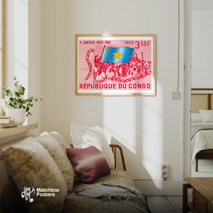 Congolese Liberation - vintage matchbox label print - living room mockup