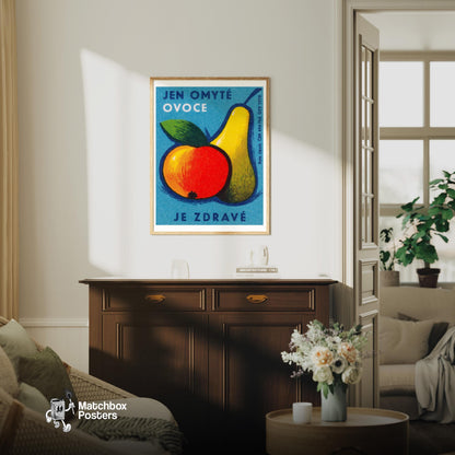Fruit Matchbox Print: Vintage Czech - vintage matchbox label print - living room mockup