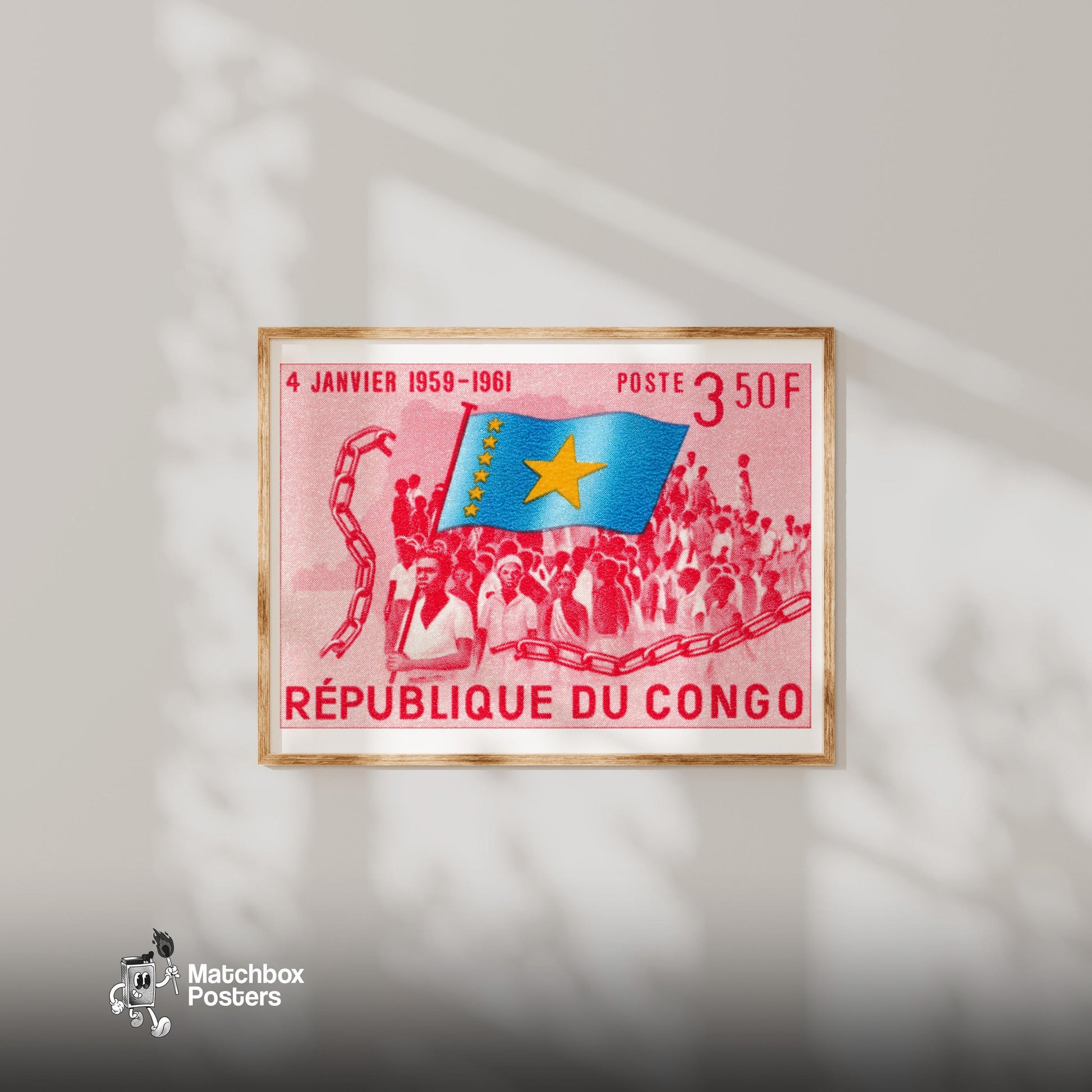 Congolese Liberation - vintage matchbox label print - bedroom mockup