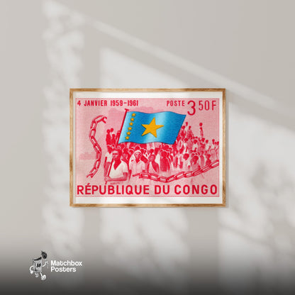 Congolese Liberation - vintage matchbox label print - bedroom mockup