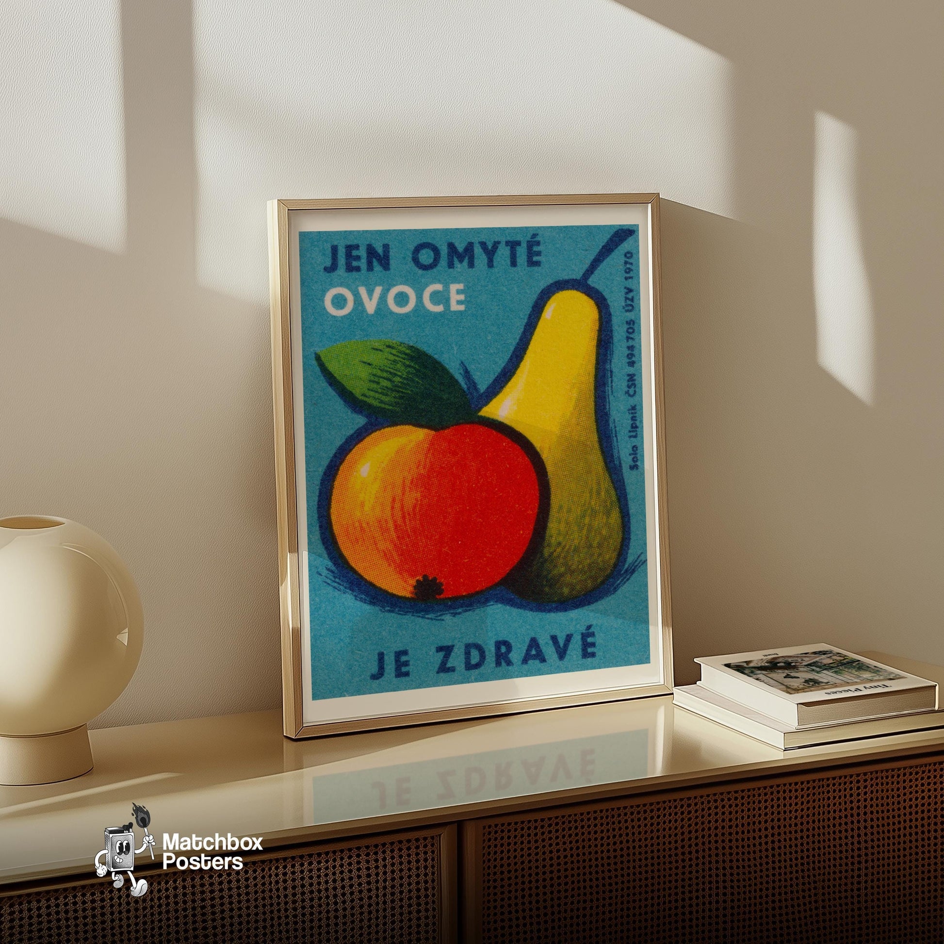 Fruit Matchbox Print: Vintage Czech - vintage matchbox label print - size comparison