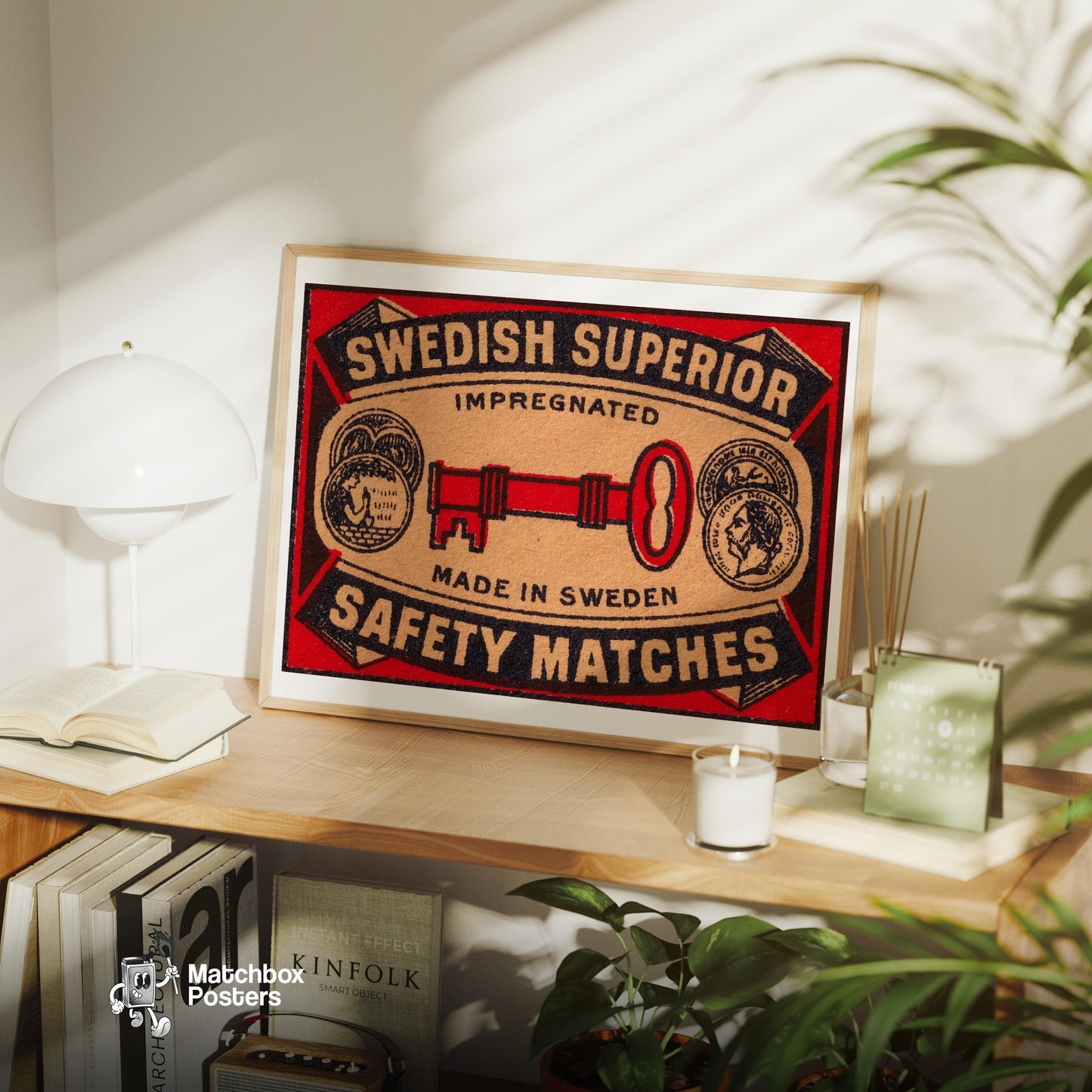 Red Key - vintage matchbox label print - office wall