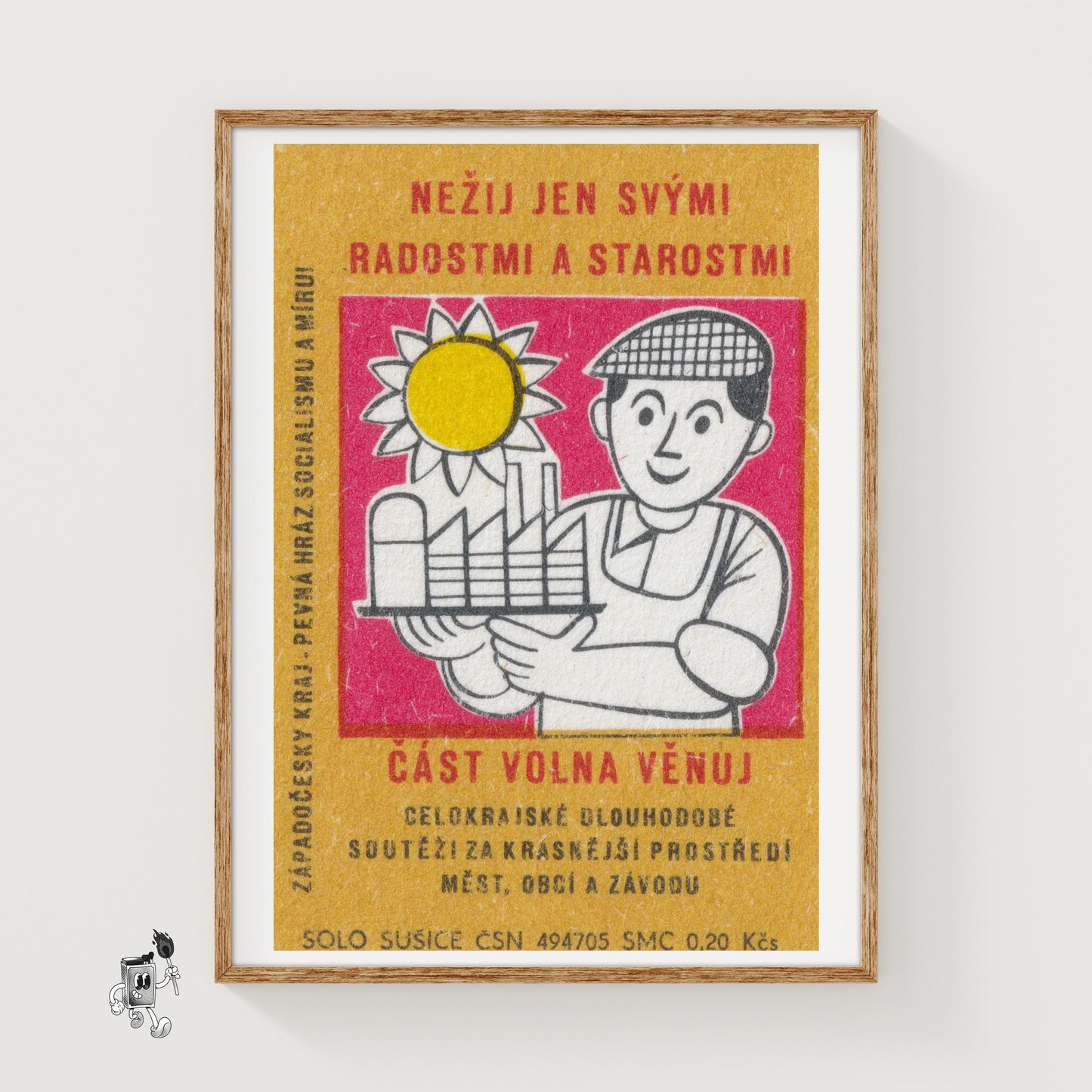 Smiling Worker - vintage matchbox label print