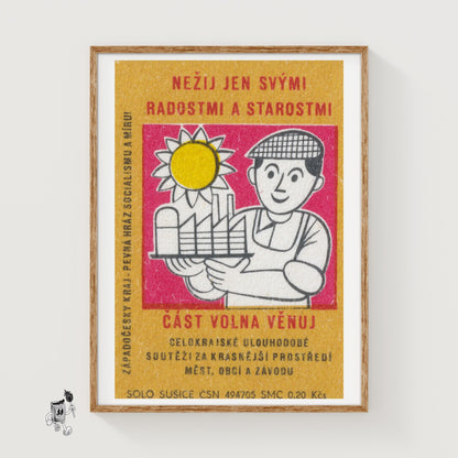 Smiling Worker - vintage matchbox label print