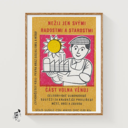 Smiling Worker - vintage matchbox label print