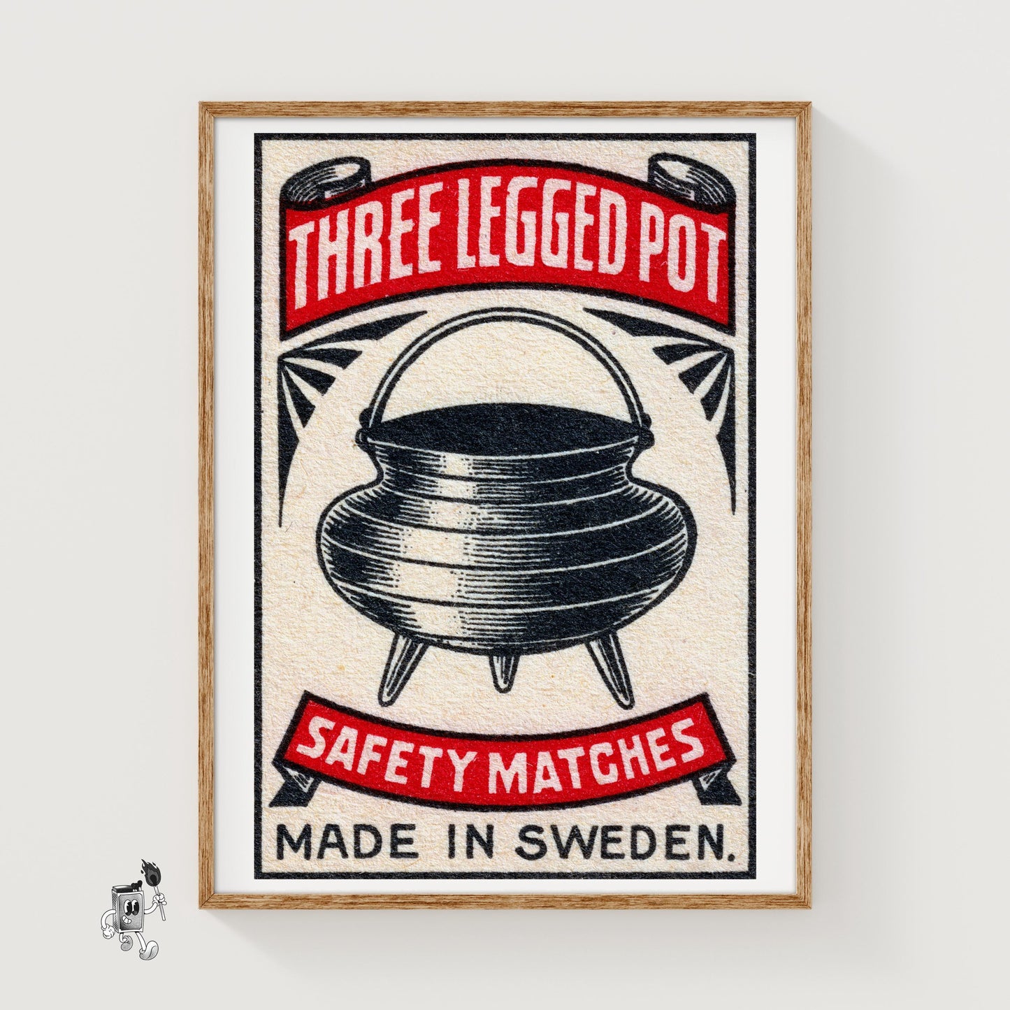 Three-Legged Pot - vintage matchbox label print