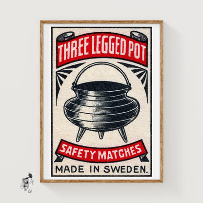 Three-Legged Pot - vintage matchbox label print