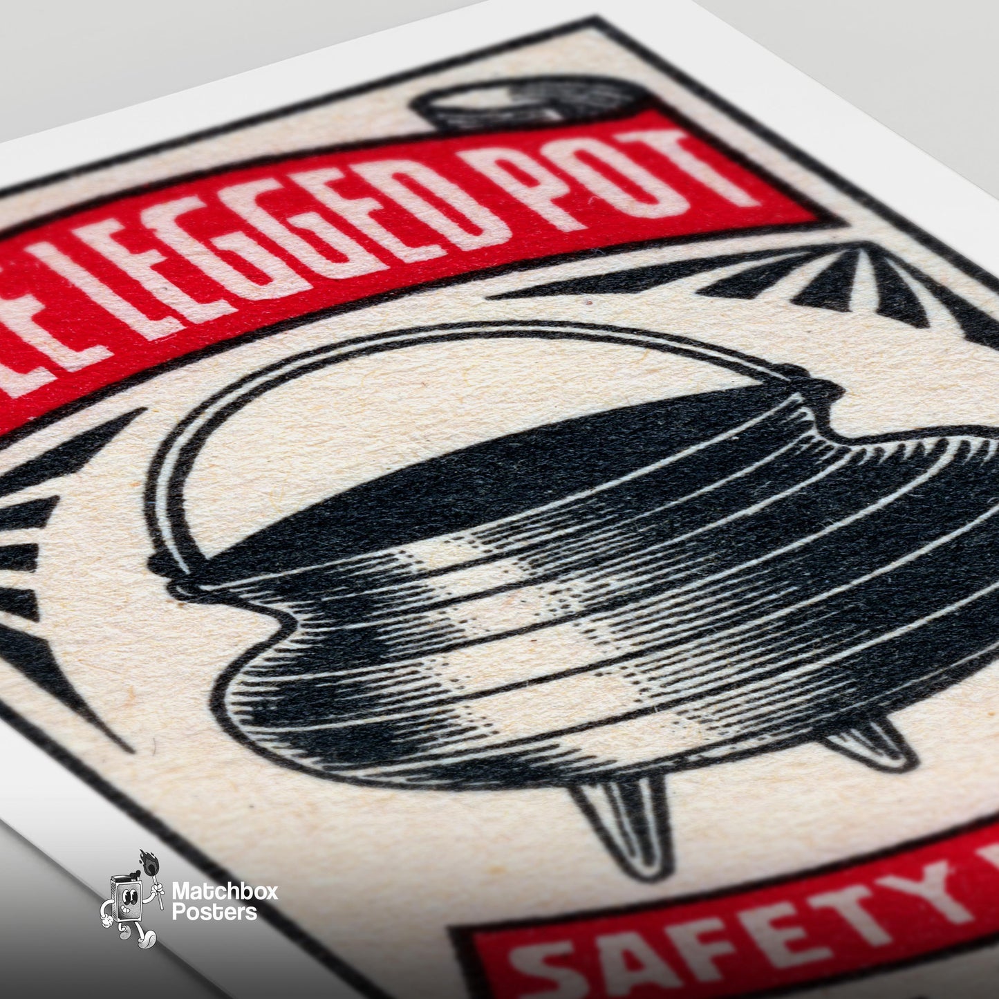 Three-Legged Pot - vintage matchbox label print - close-up detail