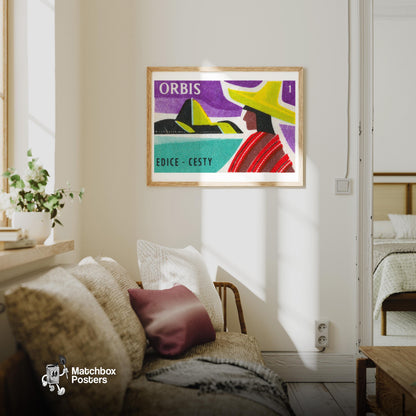 South American Portrait - vintage matchbox label print - living room mockup