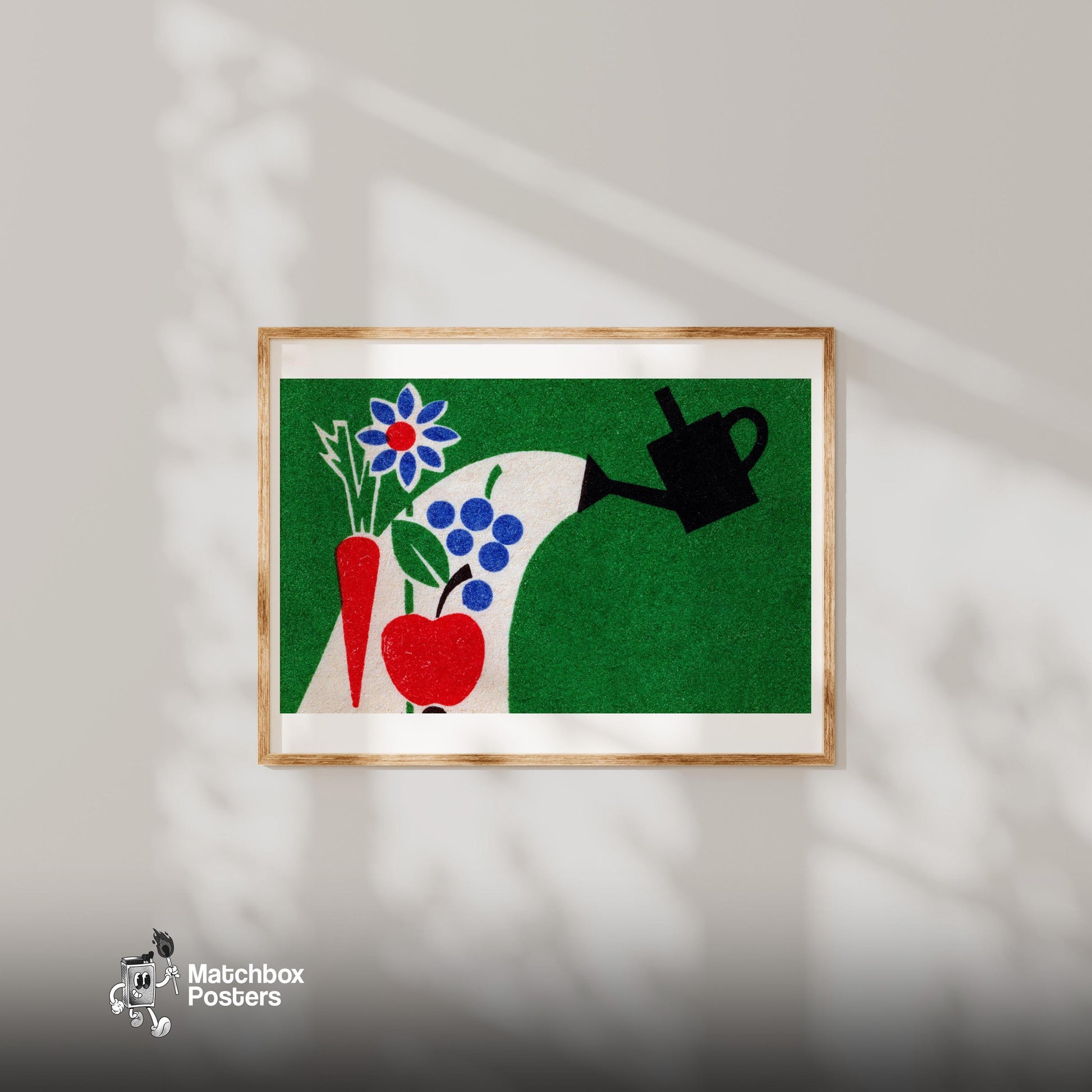 Flora & Fruit - vintage matchbox label print - bedroom mockup