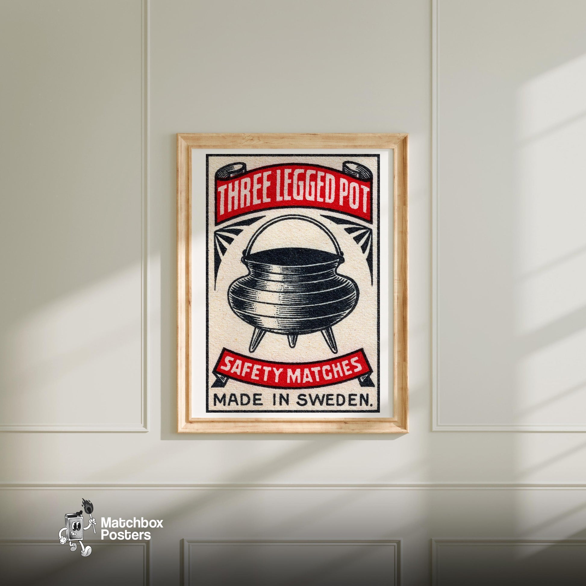 Three-Legged Pot - vintage matchbox label print - bedroom mockup