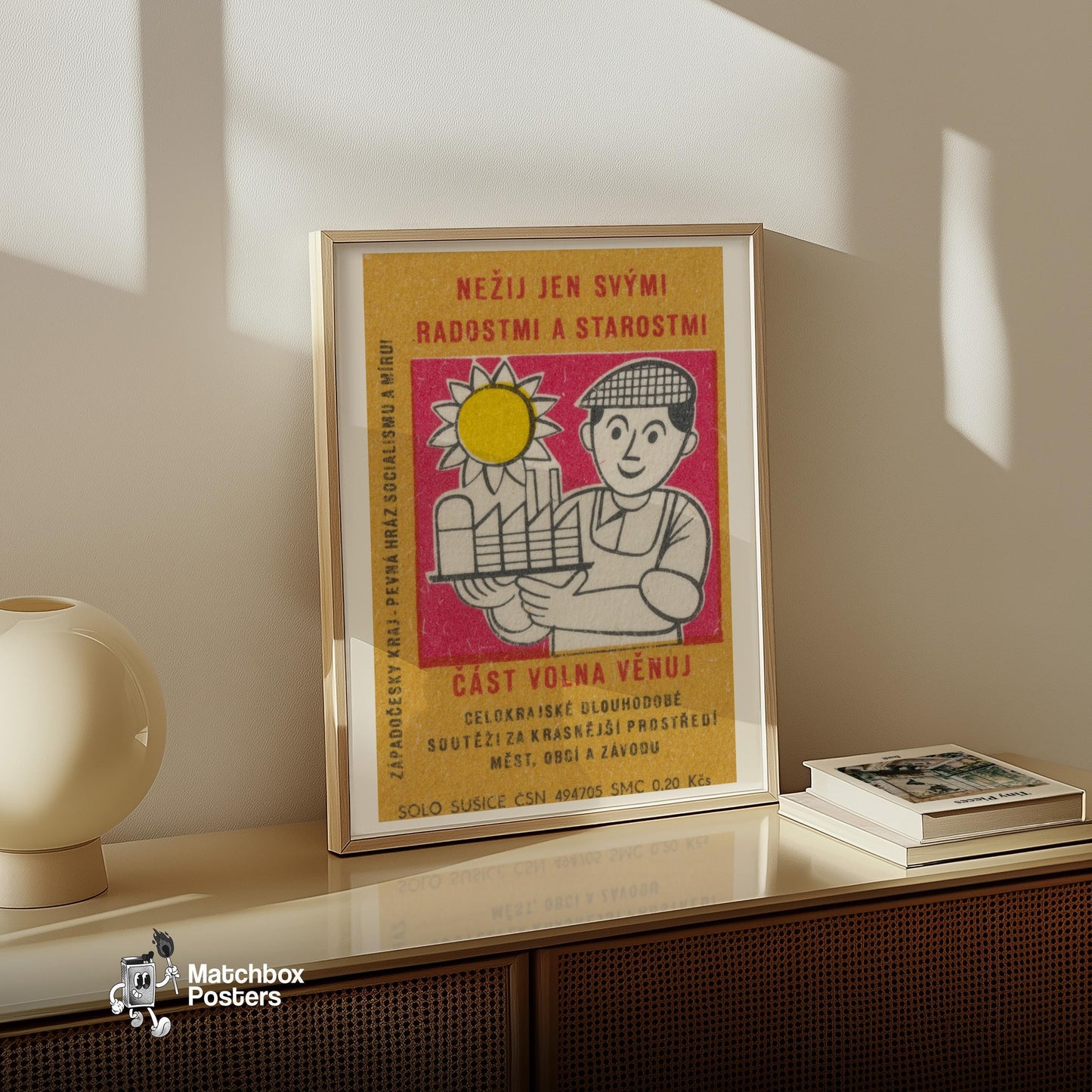 Smiling Worker - vintage matchbox label print - size comparison