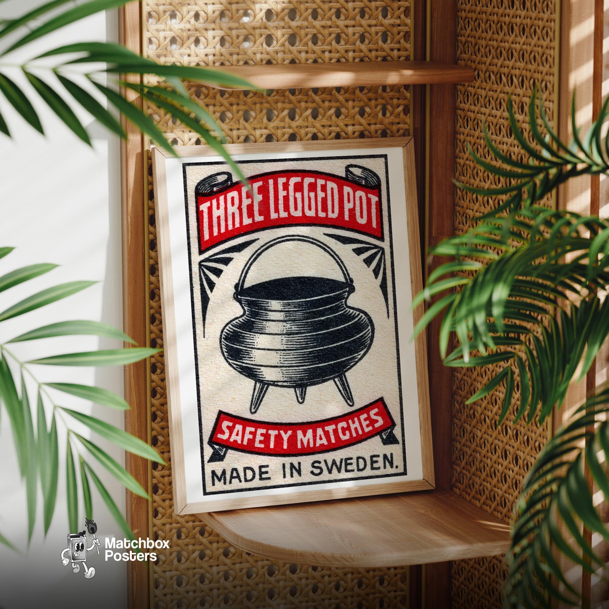 Three-Legged Pot - vintage matchbox label print - office wall