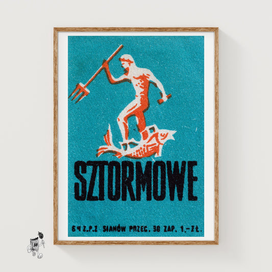 Poseidon - vintage matchbox label print