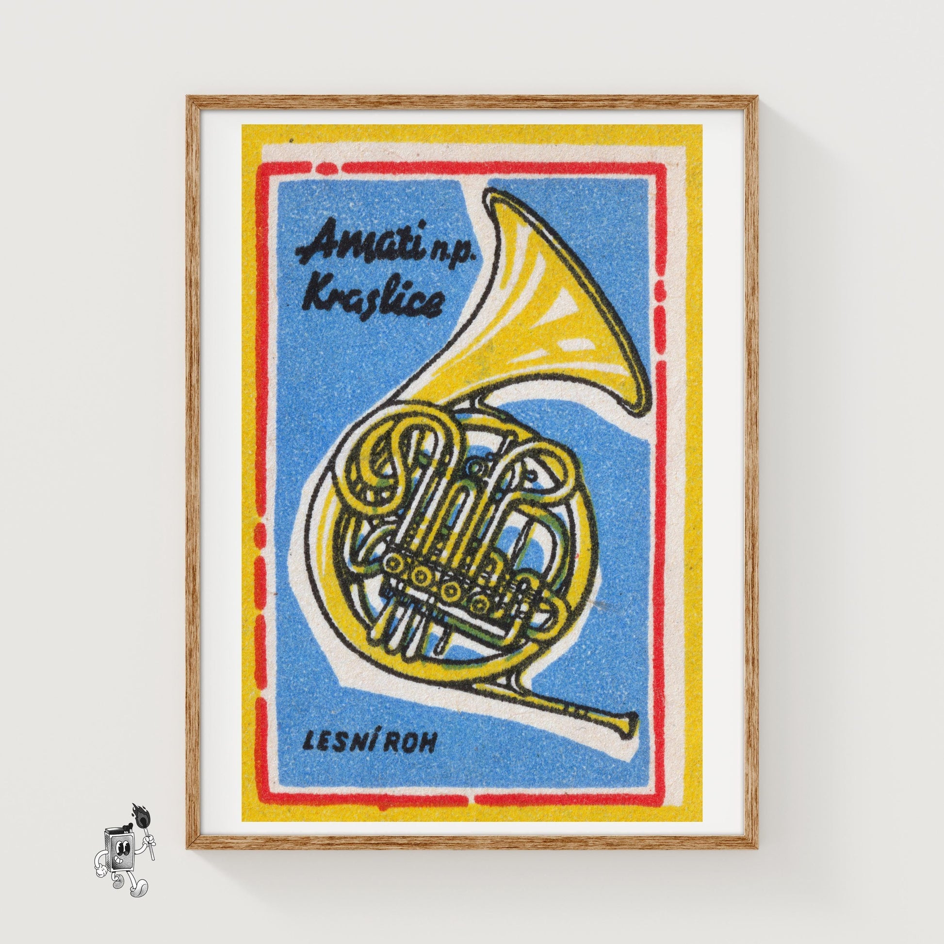 French Horn - vintage matchbox label print