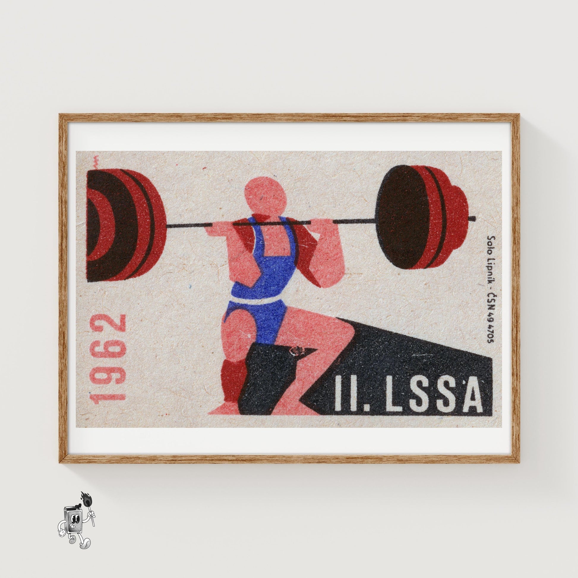 Weightlifter - vintage matchbox label print