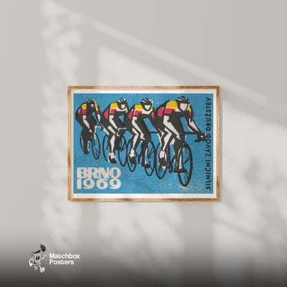 Track Cycling World Championship Brno - vintage matchbox label print - bedroom mockup