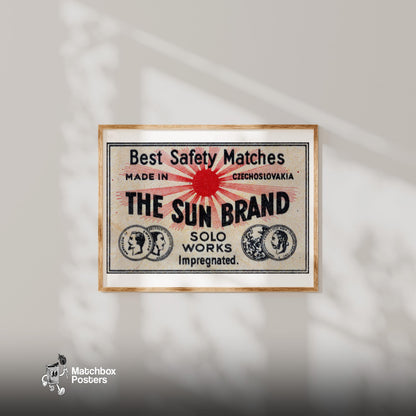The Sun Brand - vintage matchbox label print - bedroom mockup
