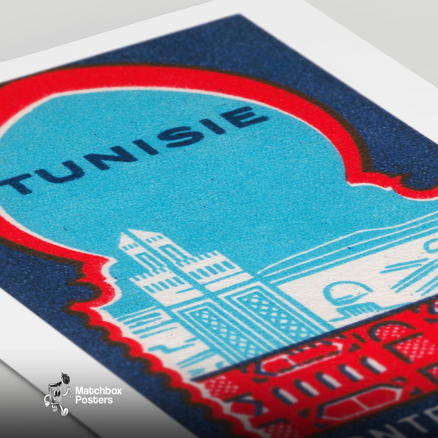 Tunisia - vintage matchbox label print - close-up detail