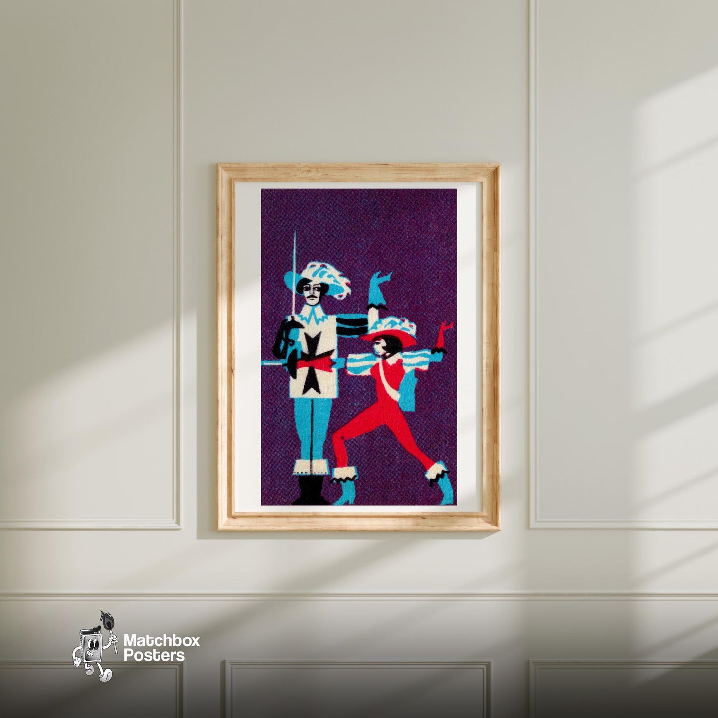 Musketeers - vintage matchbox label print - bedroom mockup
