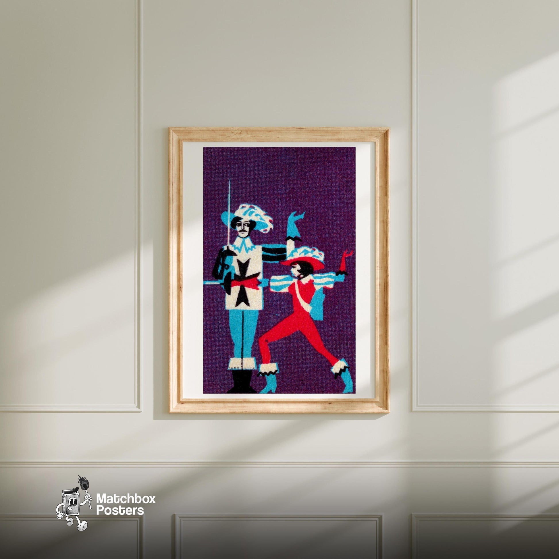 Musketeers - vintage matchbox label print - bedroom mockup