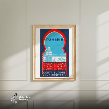 Tunisia - vintage matchbox label print - bedroom mockup