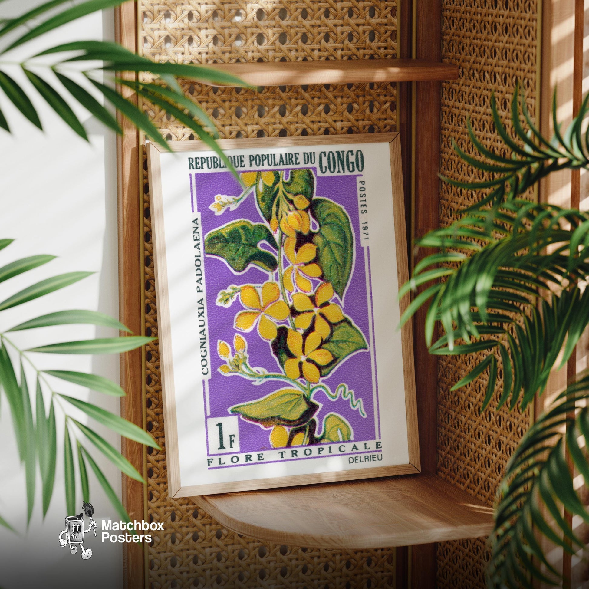 Yellow Flower - vintage matchbox label print - office wall