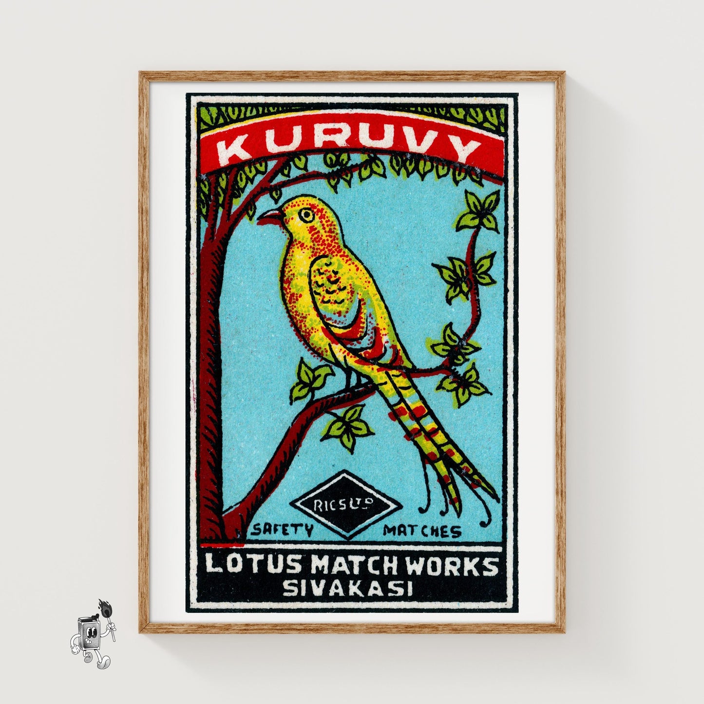 Yellow Bird - vintage matchbox label print