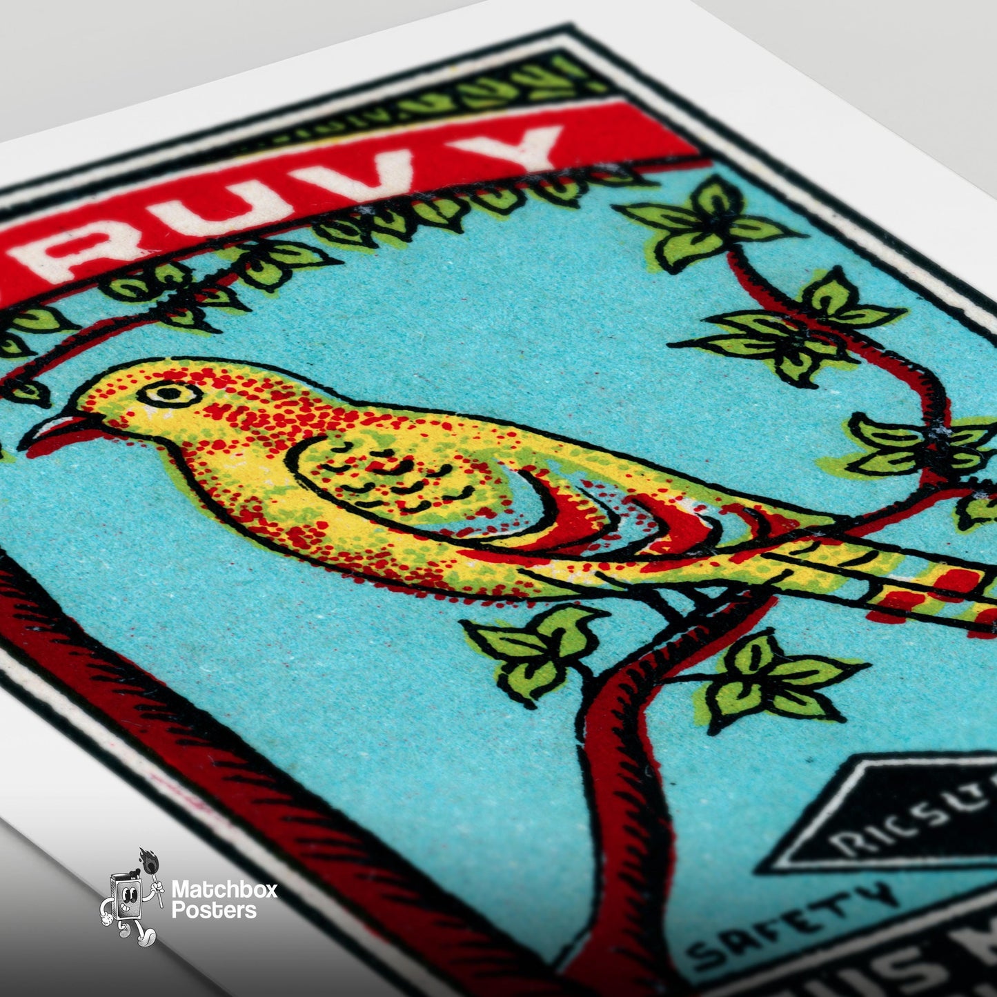 Yellow Bird - vintage matchbox label print - close-up detail