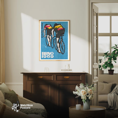 Track Cycling World Championship Brno - vintage matchbox label print - living room mockup