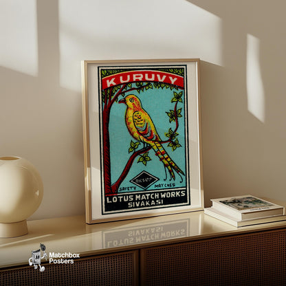 Yellow Bird - vintage matchbox label print - size comparison