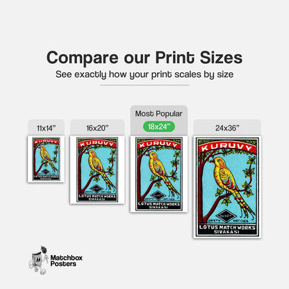 Yellow Bird - vintage matchbox label print - gallery wall preview