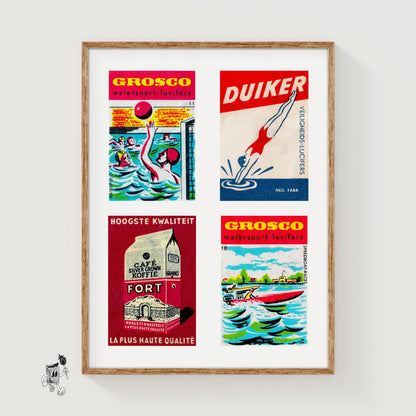 Red Dutchs Grid Print - vintage matchbox label print