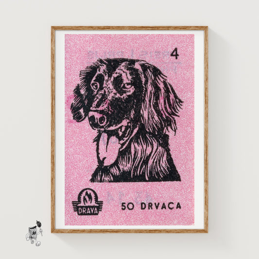 Dog - vintage matchbox label print