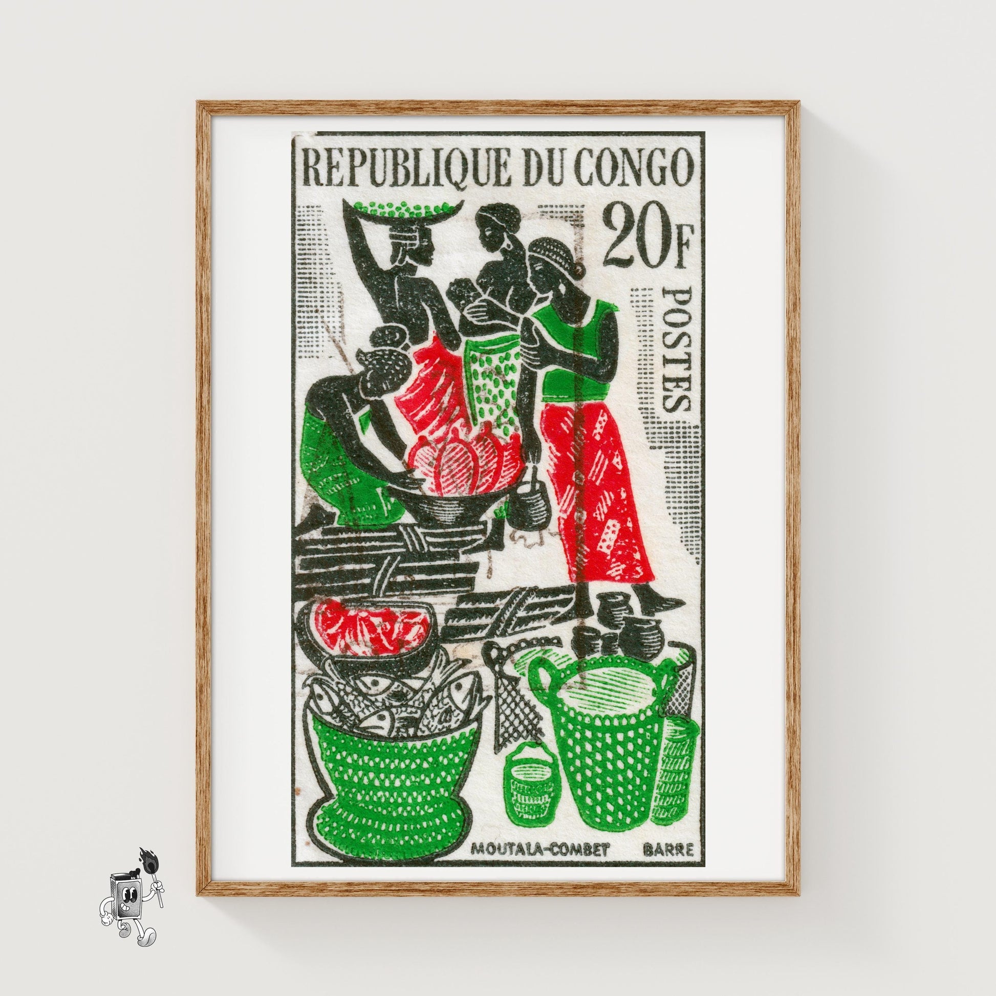 African Market - vintage matchbox label print