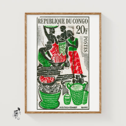 African Market - vintage matchbox label print