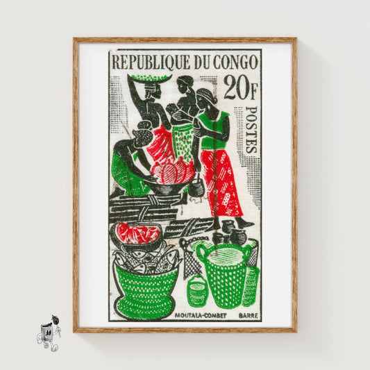 African Market - vintage matchbox label print