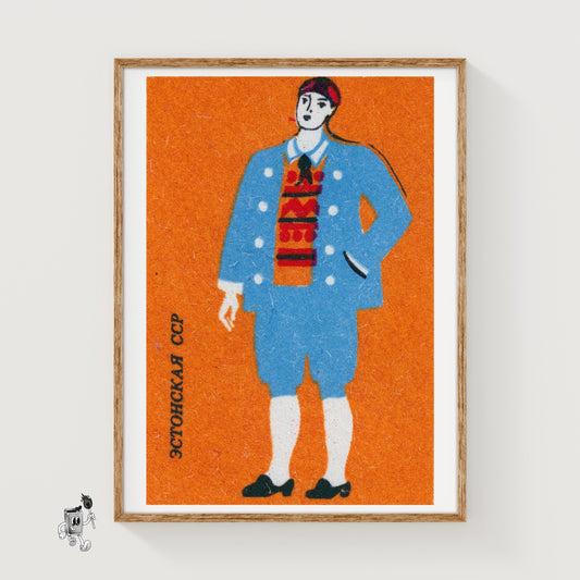 Estonian Man - vintage matchbox label print