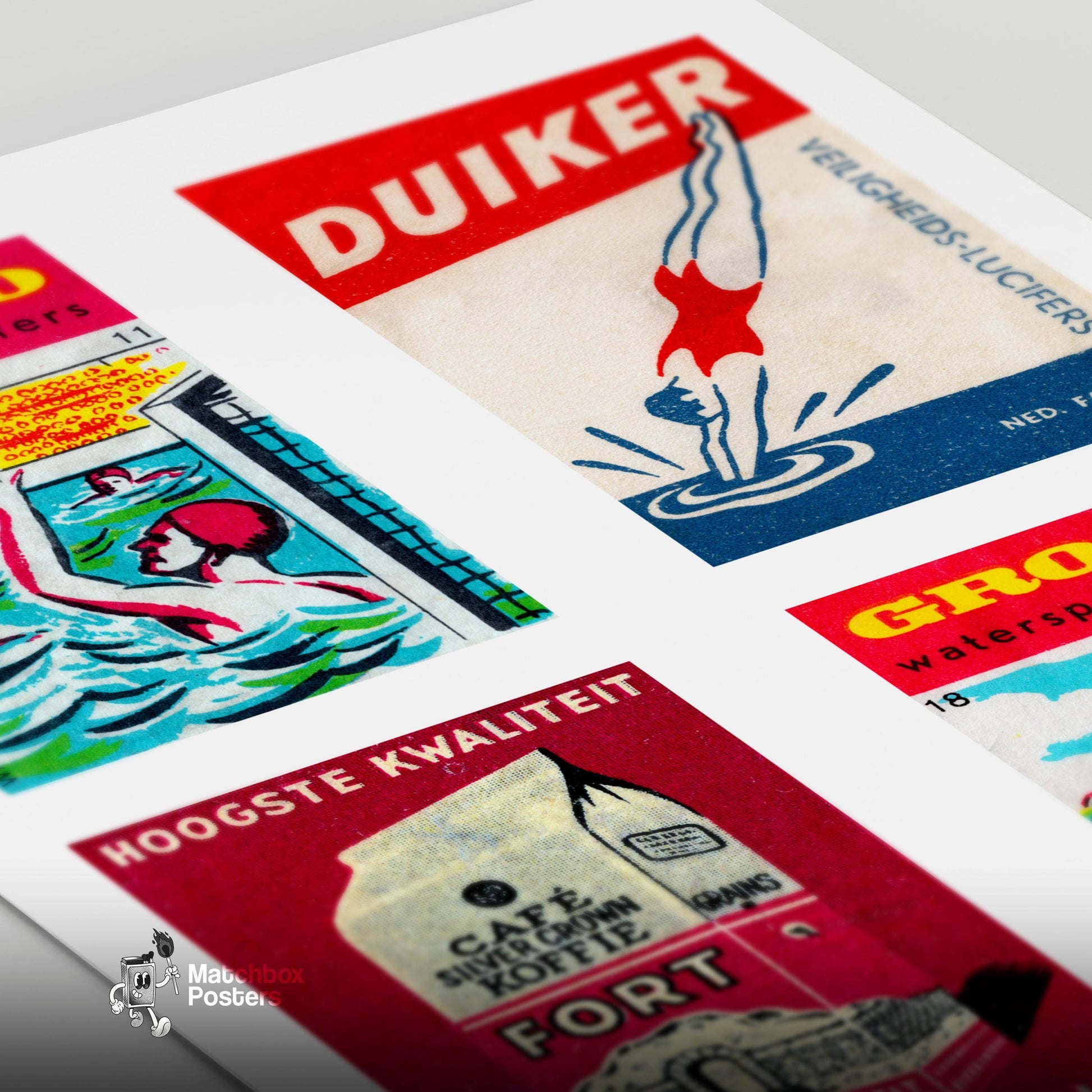 Red Dutchs Grid Print - vintage matchbox label print - close-up detail