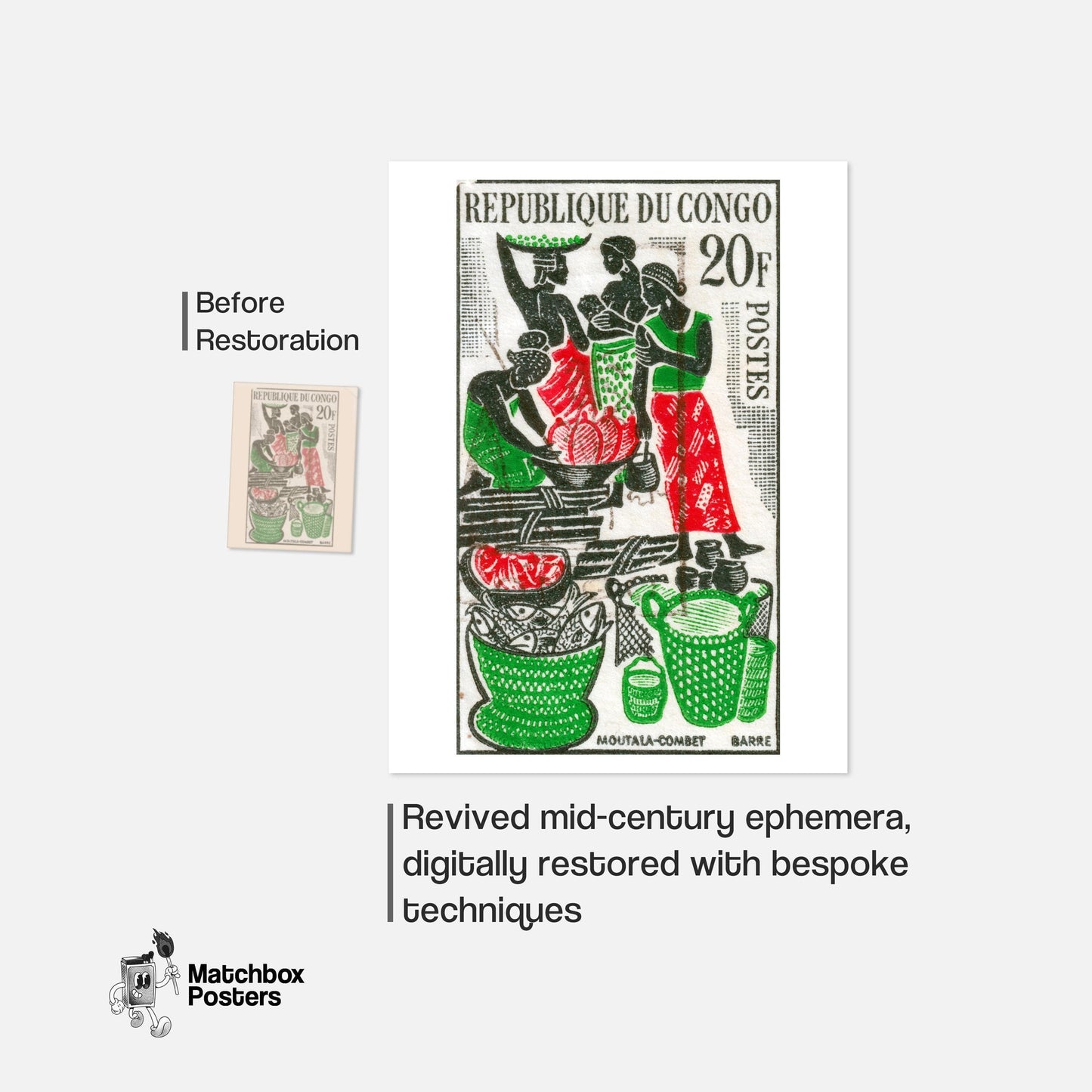 African Market - vintage matchbox label print - framed wall art preview